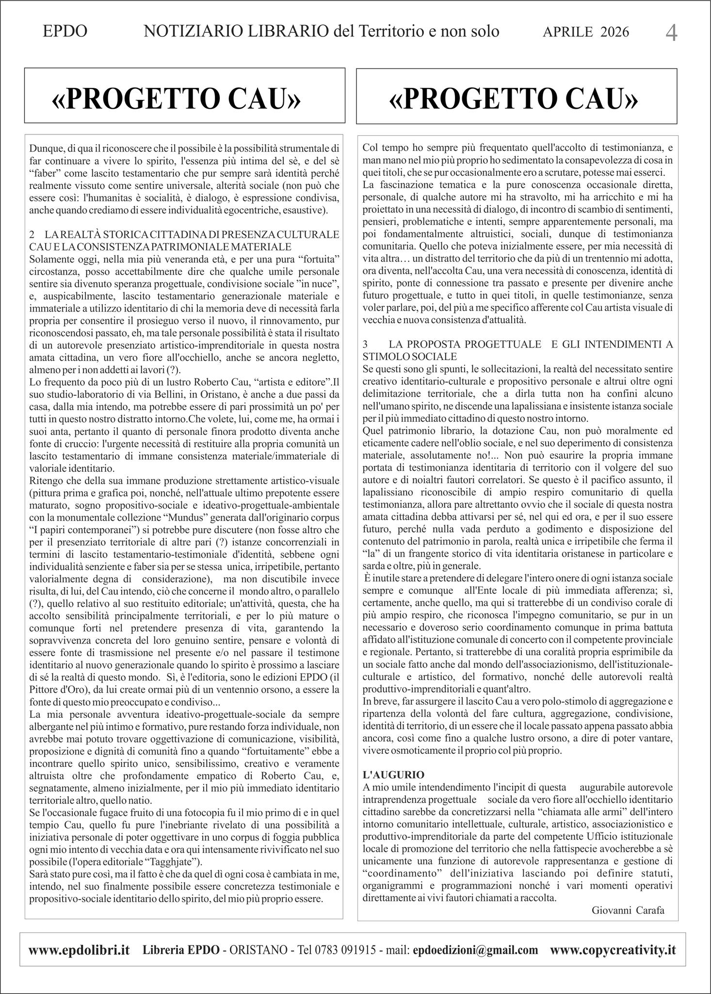 Notiziario Culturale EPDO Oristano